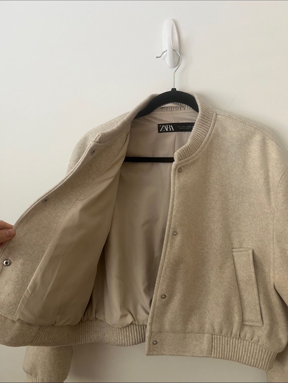 Zara Cream Wool-Blend Bomber Jacket - Picture 7 of 8